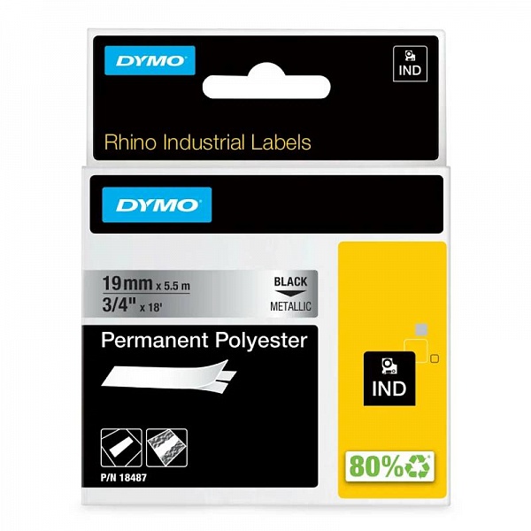 Картридж c полиэстровой лентой для принтеров Dymo Rhino, черный шрифт, 5.5 м х 19 мм Металлик
