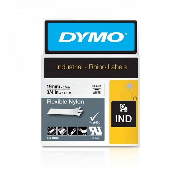 Картридж c нейлоновой лентой для принтеров Dymo Rhino, черный шрифт, 3.5 м х 19 мм Белый