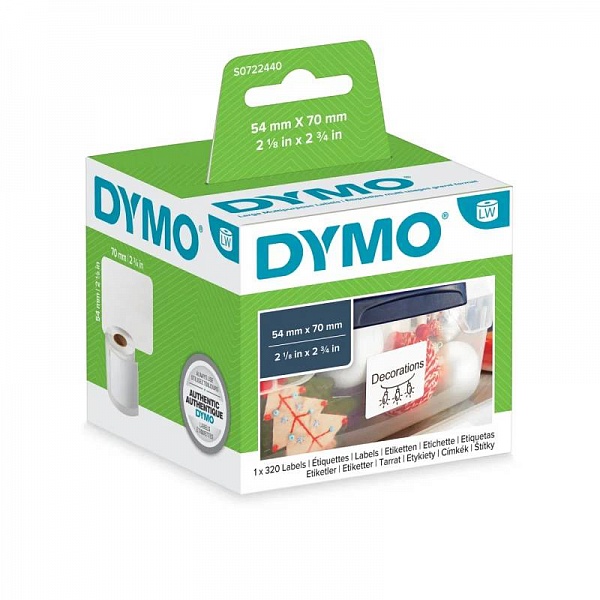 Этикетки многофункциональные для принтеров Dymo Label Writer, белые, 70 мм х 54 мм, 320 штук Рулон