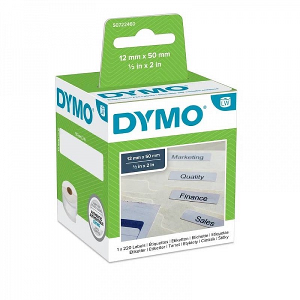 Этикетки для принтеров Dymo Label Writer для подвесных папок, белые, 50 мм x 12 мм, 220 штук Рулон