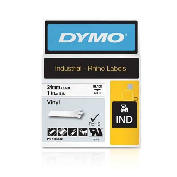 Картридж c виниловой лентой для принтеров Dymo Rhino, черный шрифт, 5.5 м x 24 мм Белый