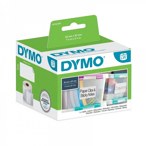 Этикетки многофункциональные для принтеров Dymo Label Writer, белые, 57 мм x 32 мм, 1000 штук Рулон