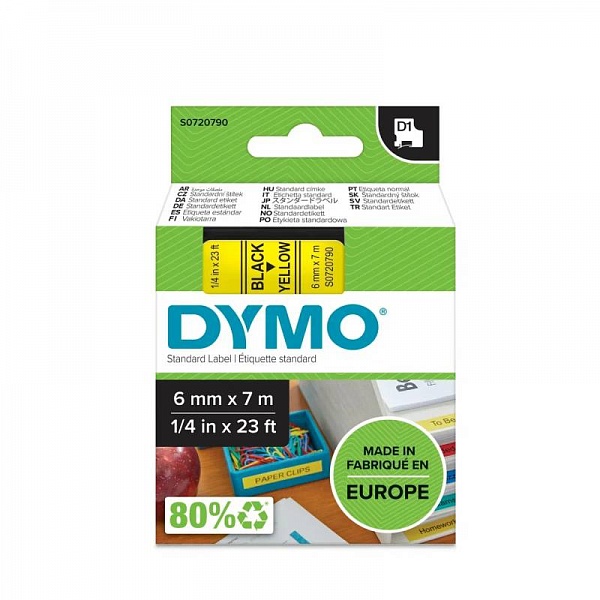 Картридж с виниловой лентой D1 для принтеров Dymo Label Manager, пластик, черный шрифт, 6 мм х 7 м Прозрачный