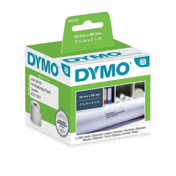 Этикетки адресные для принтеров Dymo Label Writer, белые, 36 мм х 89 мм, 260 штук Рулон
