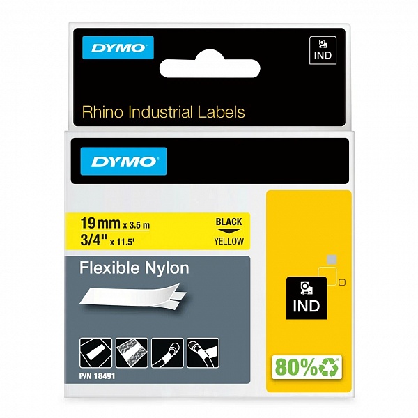 Картридж c нейлоновой лентой для принтеров Dymo Rhino, черный шрифт, 3.5 м х 19 мм Желтый