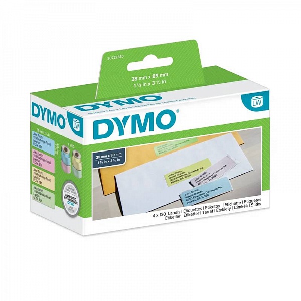 Этикетки адресные для принтеров Dymo Label Writer, 89 мм х 28 мм, 4 х 130 штук, 4 цвета Рулон