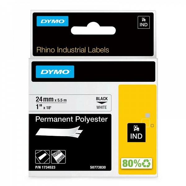 Картридж c полиэстровой лентой для принтеров Dymo Rhino, черный шрифт, 5.5 м x 24 мм Белый