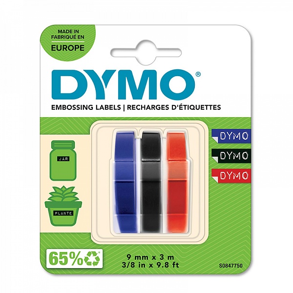 Лента для механических принтеров Dymo Omega, 3 м х 9 мм, 3 штуки, блистер Черный/Синий/Красный