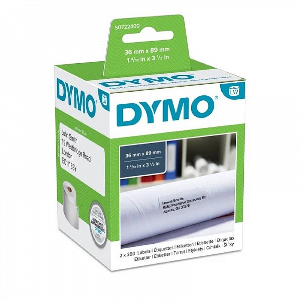 Этикетки адресные для принтеров Dymo Label Writer, белые, 89 мм х 36 мм, 520 штук Рулон